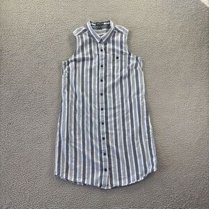 Toad &‎ Co Dress Womens Medium Striped Sleeveless Pockets Organic Cotton Blue
